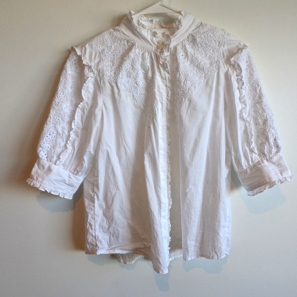 Embroidered Eyelet Prairie Button Up Blouse - Picture 8 of 15